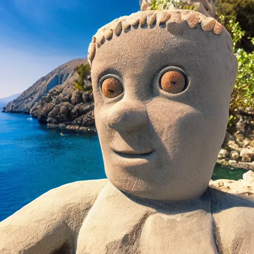 Prompt: volumetric 3 d statue of sponch bob in greece ancient style