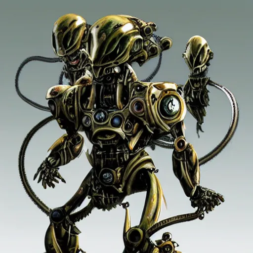 Prompt: biomechanical soldiers by Yoshitaka Amano