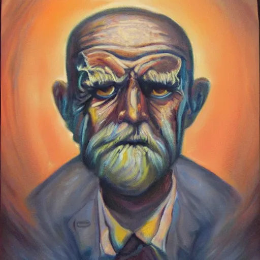 Image similar to a painting of an old man with scary eyes