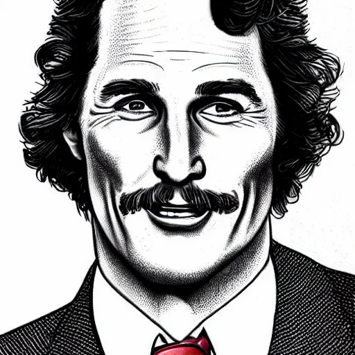 Image similar to a portrait drawing of Mathew McConaughey drawn by Robert Crumb