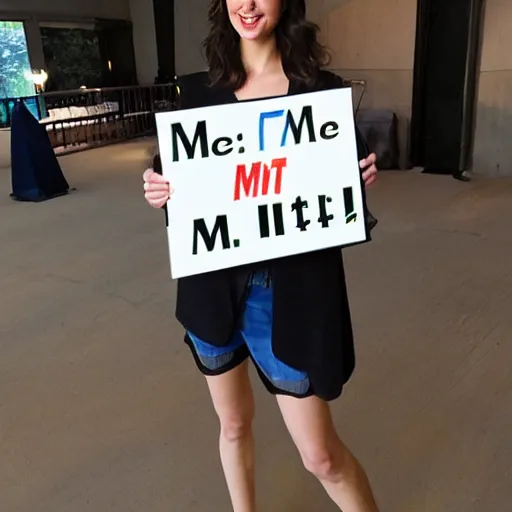 Image similar to Gal Gadot holding a sign that says M I T C H I E P O O !!!! as painted by Ralph Horsley