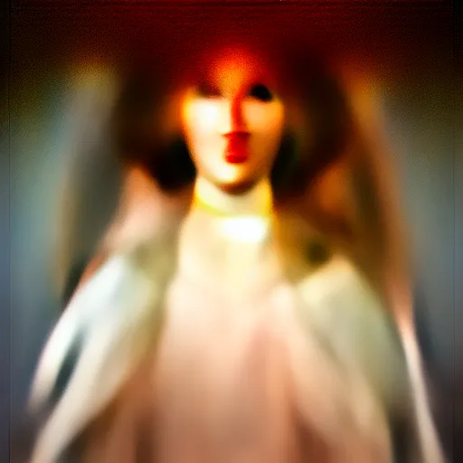 Image similar to renaissance painting portrait of white angel with clean narrow face like noface, 3 / 4, miracle light coming up from the head!!!!!! up and up!!!!!!, misty space, grace and blessing, by gucci maze, christianity, marble stone, glow effect, white background