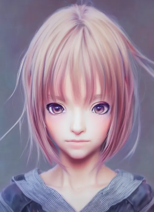 Image similar to the most beautiful cute anime girl portrait with highly detailed eyes, professional 3 d visualisation in pastel colours, by wlop, intricate linework, trending on artstation, unreal engine 5 highly rendered