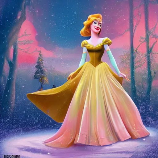 Image similar to Full body digital painting of Emma Stone as a Disney princess wearing snow white's dress, Pixar style, professional studio lightening, volumetric lightening, photorealism by Tristan Eaton Stanley Artgerm and Tom Bagshaw