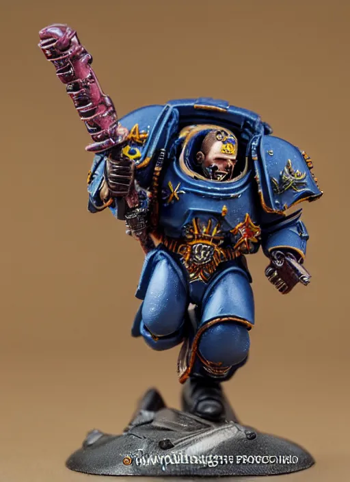 Image similar to 8 0 mm resin detailed miniature of a warhammer 4 0 k space marine running after a balloon, product introduction photos, 4 k, full body,