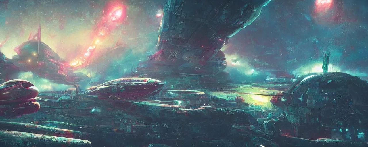 Image similar to ” derelict spaceship, [ cinematic, detailed, epic, widescreen, opening, establishing, mattepainting, photorealistic, realistic textures, octane render, art by paul lehr ] ”