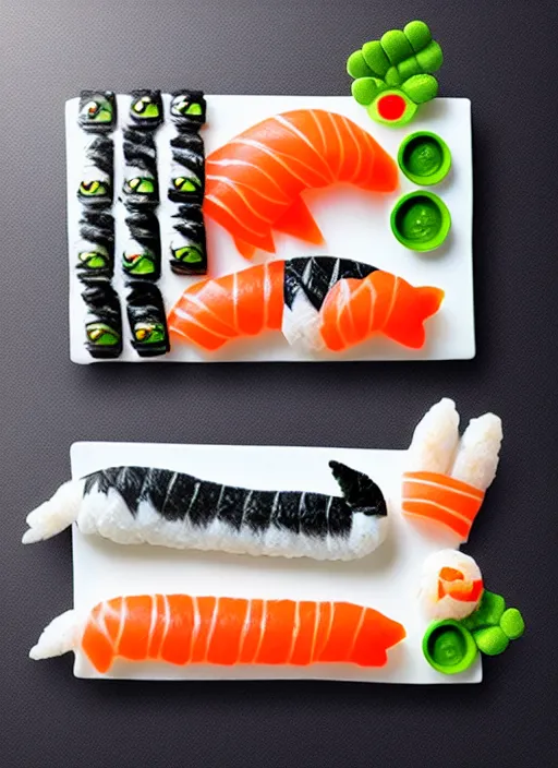 Image similar to clear photorealistic picture of adorable cats made out of sushi