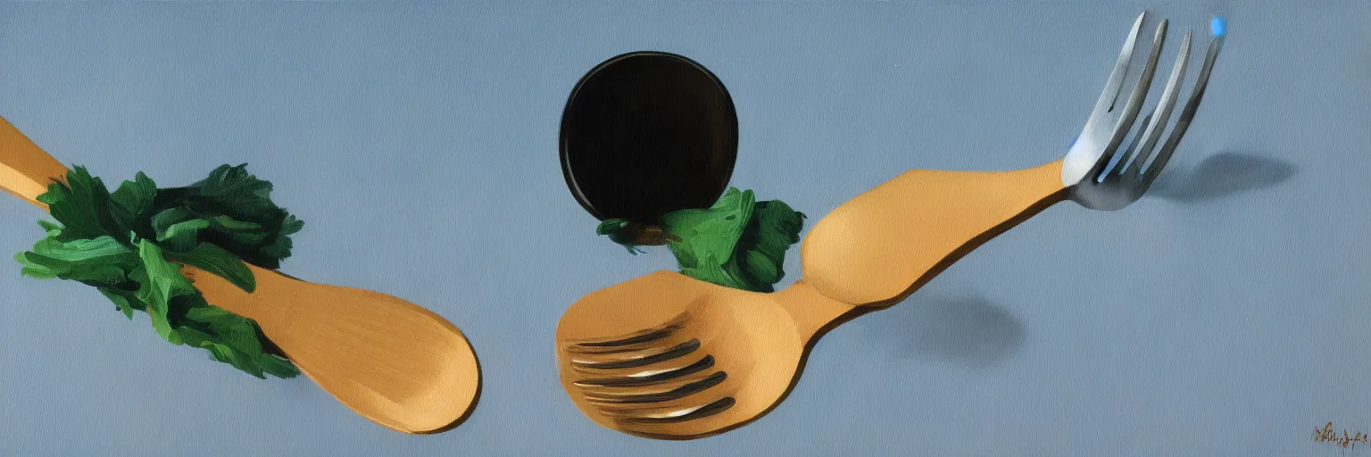 Image similar to fork knife spoon painting magritte