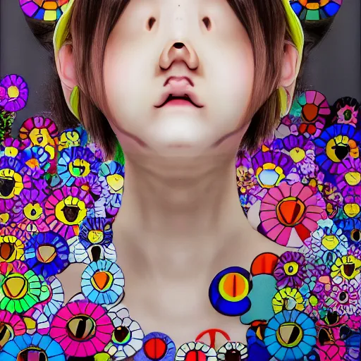 Image similar to a surreal portrait of a girl by takashi murakami, 4 k