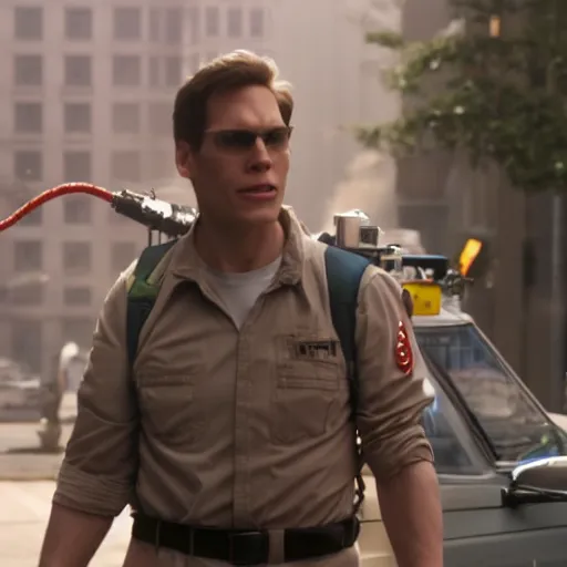 Image similar to Live Action Still of Jerma in Ghostbusters, real life, hyperrealistic, ultra realistic, realistic, highly detailed, epic, HD quality, 8k resolution, body and headshot, film still