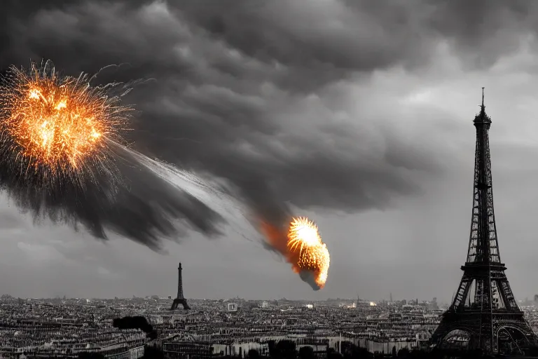 Image similar to paris blowing up, cinematic photograph, explosion, epic photograph, amazing lighting, destruction, stunning,