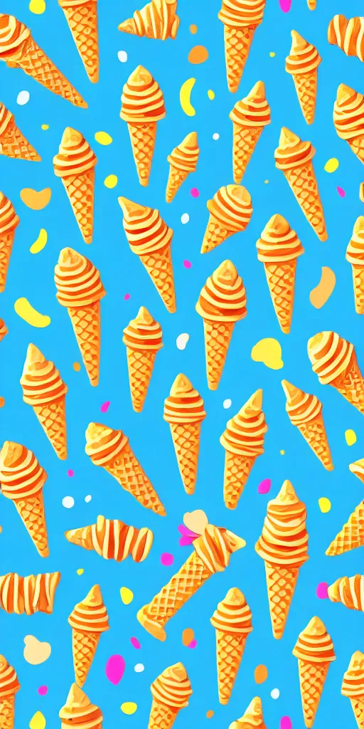 Image similar to seamless pattern of ice cream cones, colourful, symmetrical, repeating