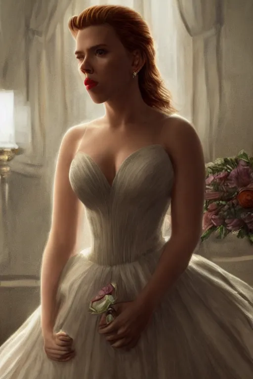 Prompt: Scarlett Johansson in a Wedding Dress, artstation, 4k detailed