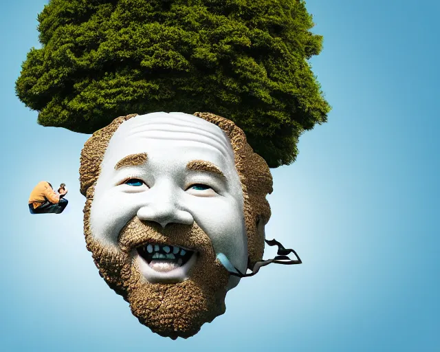 bob ross as a chia pet, photo, studio lighting