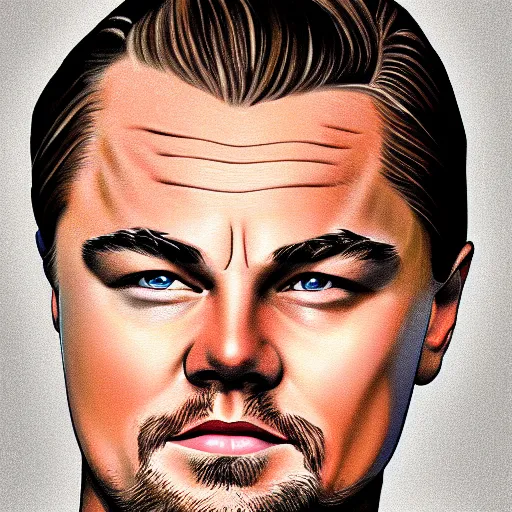 Image similar to portrait of Leonardo DiCaprio , highly detailed, centered, solid color background, digital painting