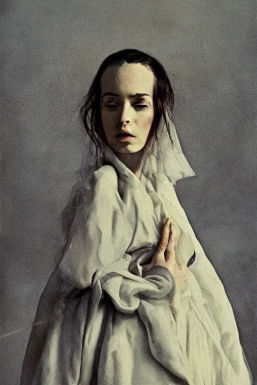 Image similar to hyperrealism fashion portrait by Roversi photo from The Holy Mountain by Alejandro Jodorowsky in style of Francisco Goya