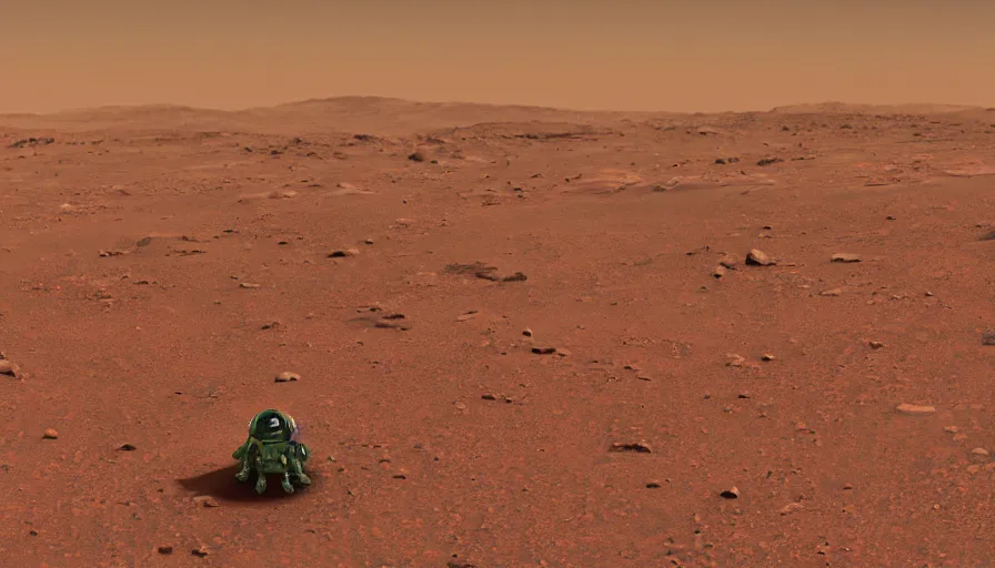 Prompt: Lone green Martian on Mars sitting in the middle of nowhere, hyperdetailed, artstation, cgsociety, 8k