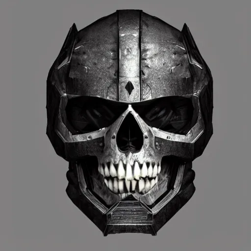 Image similar to grimdark space knight skull helmet, terrifying, grimdark, photorealistic, front view, symmetrical, artstation