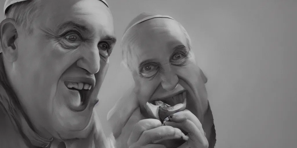 Prompt: The Pope eating an apple, hyperdetailed, artstation, cgsociety, 8k