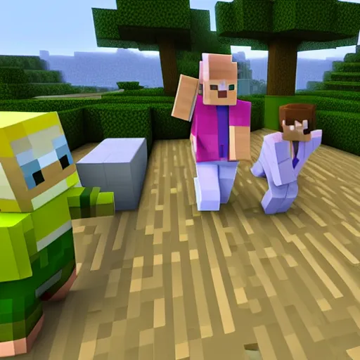 Image similar to yoglabs in minecraft photo where honeydew is performing an experiment.