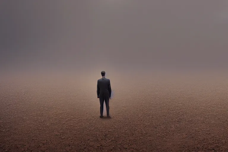 Prompt: a cinematic le photograph of a man dressed in a business suit trekking through a desert, dust storm, thunder and lightning, lee madgwick and zack snyder, 8 k, hd, high resolution, 3 5 mm, f / 3 2, tenet