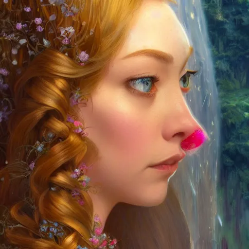 Image similar to beautiful young amanda seyfried as the rapunzel princess, closeup, d & d, fantasy, intricate, elegant, highly detailed, digital painting, artstation, concept art, matte, sharp focus, illustration, art by artgerm and greg rutkowski and alphonse mucha