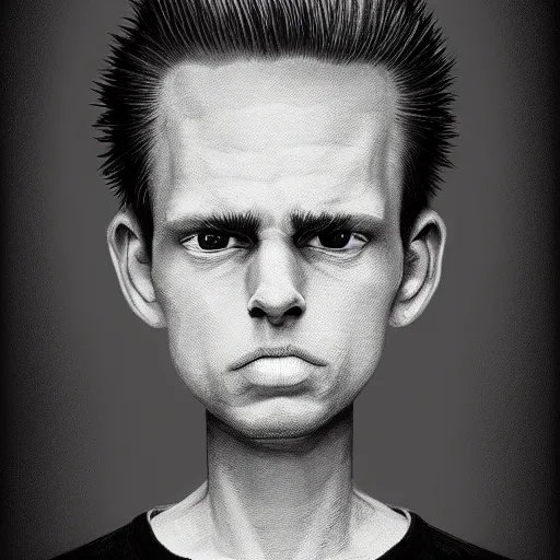 Image similar to Symmetrical, portrait of Bart Simpson, scowling, studio lighting, depth of field, photography, black and white, highly detailed, by Stanley Artgerm Lau, WLOP, Rossdraws, James Jean, Andrei Riabovitchev, Marc Simonetti, and Sakimichan, tranding on artstation