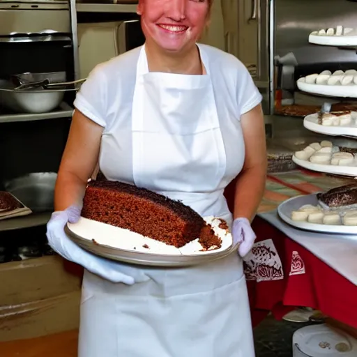 Image similar to a baker with too much cake