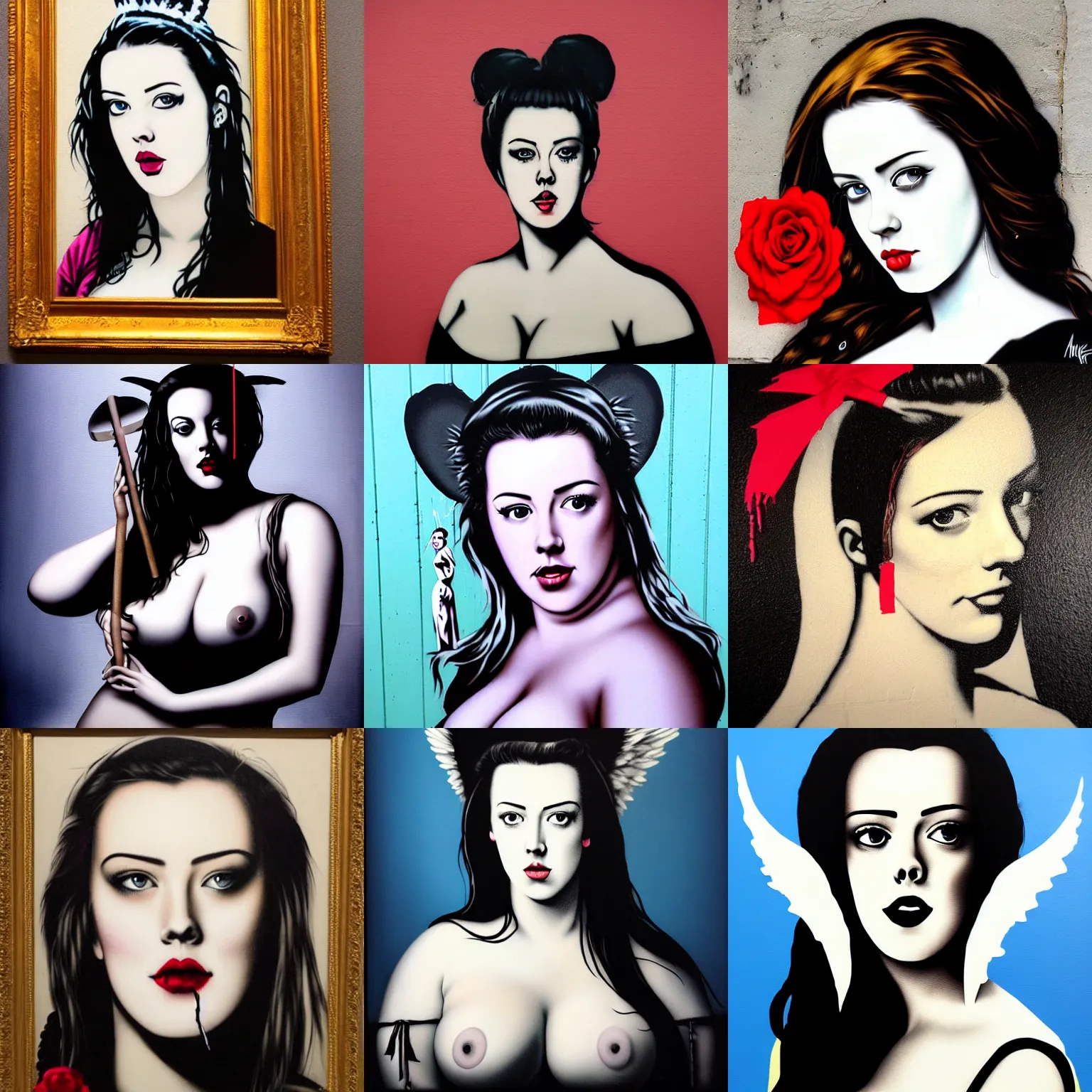 Prompt: portrait of angelawhite, by banksy