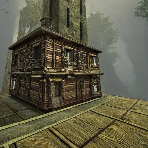 Prompt: myst - like puzzle buildings highly detailed photography