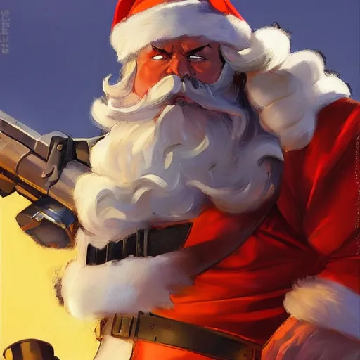 Image similar to greg manchess portrait painting of fully armored santa claus as overwatch character, medium shot, asymmetrical, profile picture, organic painting, sunny day, matte painting, bold shapes, hard edges, street art, trending on artstation, by huang guangjian and gil elvgren and sachin teng