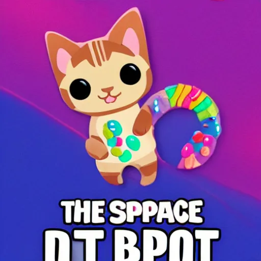 Image similar to cat with a pop sprinkle doughnut body flying though space shooting rainbows