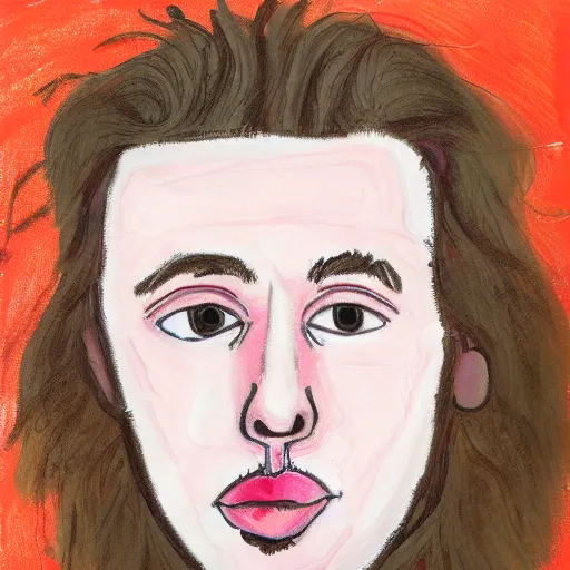 Image similar to portrait of 2 0 year old white man with big pink lips, messy medium length hair