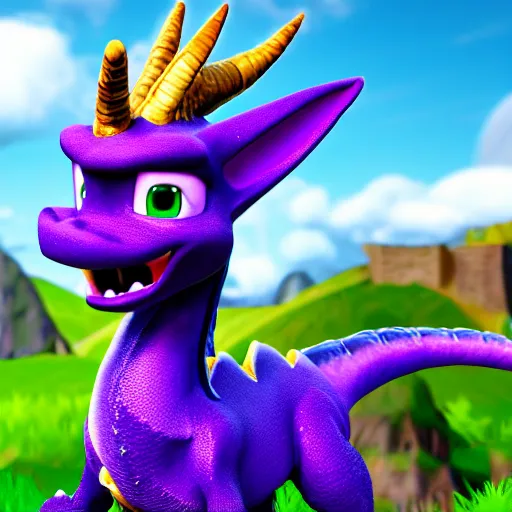 Image similar to Hyperrealistic photo of Spyro the Dragon, 4k