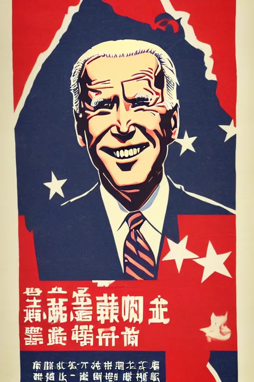 Image similar to an anti-American Chinese propaganda poster of the devil Joe Biden