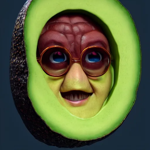 Image similar to harry potter face inside an avocado, volumetric illumination, octane render, cinematic lightning, 8 k, trending artstation, dramatic