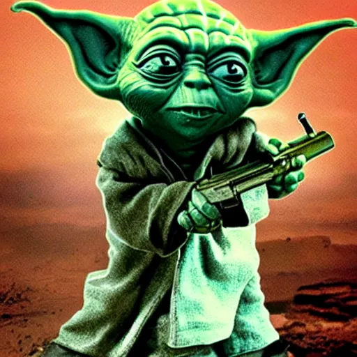 Image similar to yoda holding an AK