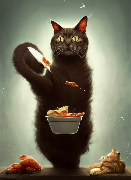 Prompt: a whimsical portrait of a cat stealing food ; by greg rutkowski, sung choi, mitchell mohrhauser, maciej kuciara, johnson ting, maxim verehin, peter konig, final fantasy, marco lense, hd, high detail, atmospheric, trending on artstation