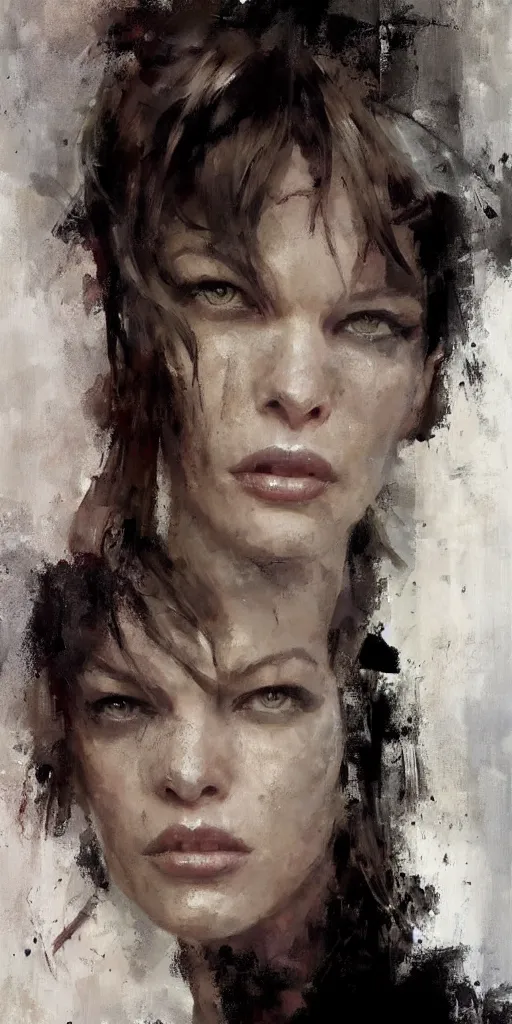 Image similar to A painting of Milla Jovovich, by Jeremy Mann