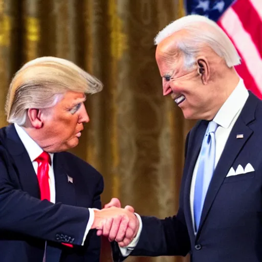 Prompt: donald trump shaking hands with Joe Biden