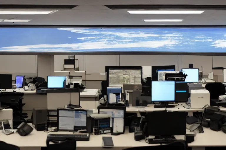Prompt: an alien sat at a bank of computers listening for signs of life from space