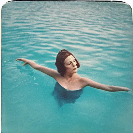 Image similar to a woman in the pool, a women under water, film camera style, la piscine 1 9 6 9 film aesthetics, 1 9 7 0 s, polaroid, los angeles landscape, evening