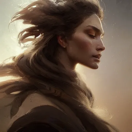 Image similar to a beautiful portrait of a wind goddess by Greg Rutkowski and Raymond Swanland, Trending on Artstation, ultra realistic digital art