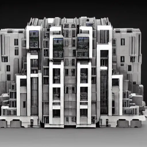 Prompt: recursive modular brutalist city building, Ron cobb, Yoshitaka Amano