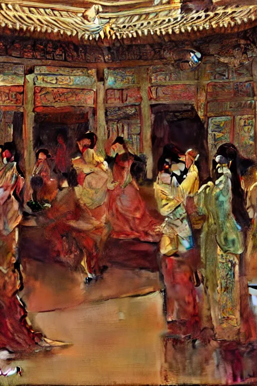 Image similar to ancient chinese palace, painting by gaston bussiere, craig mullins, j. c. leyendecker, edgar degas