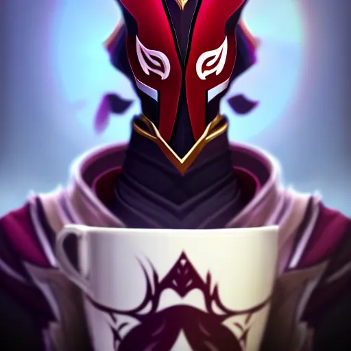 Prompt: Epic portrait of Jhin (league of legends), drinking tea.digital art on artstation