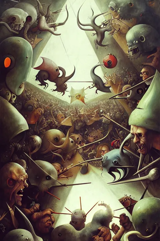 Image similar to hieronymus bosch, greg rutkowski, anna podedworna, painting of a twitch moderators fighting over who is more pathetic