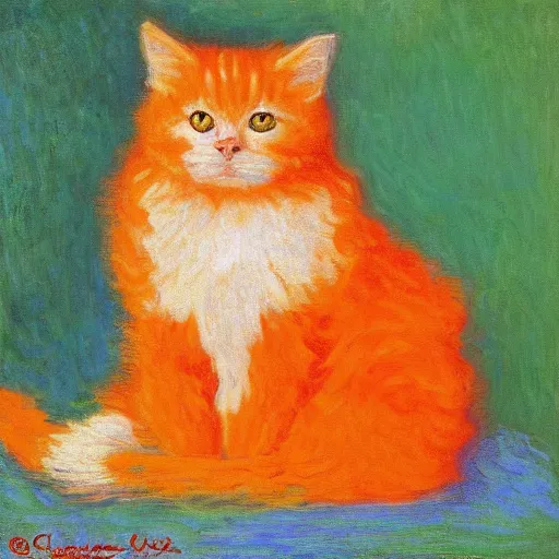 Image similar to “ fluffy orange cat, 4 k, by claude monet ”