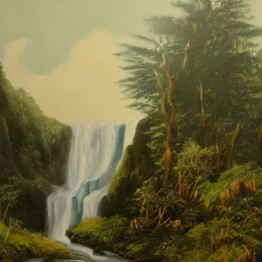 Prompt: a painting of a waterfall, in the style of dadi gudbjornsson