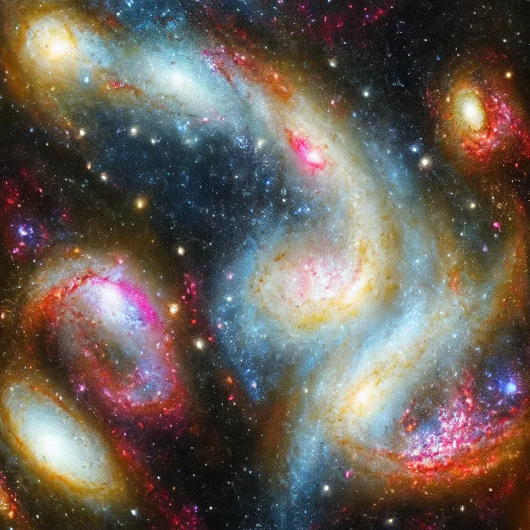 Image similar to an extremely detailed picture of two merged galaxies, photorealism, fine details,